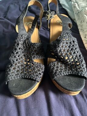 SO Navy Woven Slingback Wedge Sandals